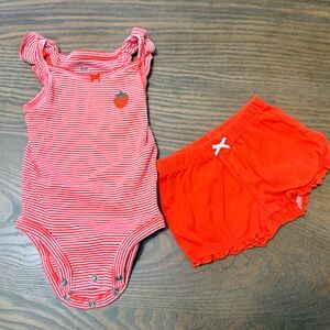 Carter's Orange and White Striped Onesie with Orange Shorts